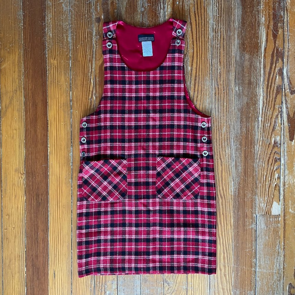 Vintage Plaid 80s/90s Herman Geist Wool Blend Jumper Dress Size 6